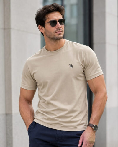 Camiseta Bordada "BB" Areia
